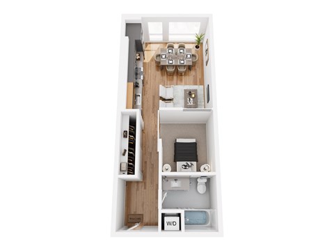Floor plan for 1 bed, 1 bath, 615 sqft